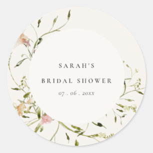 Zachte Blush Weide Bloemenkrans Bruidsdouche Ronde Sticker