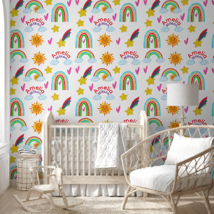 Zachte Boho Regenboog Zon Sterrenprint voor Kinder Behang
