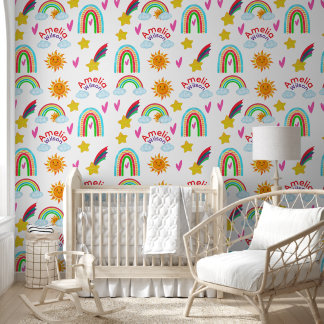 Zachte Boho Regenboog Zon Sterrenprint voor Kinder Behang