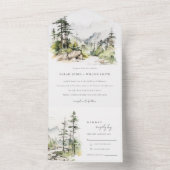 Zachte Bossen Berglandschap Schets Bruiloft All In One Uitnodiging (Binnen)