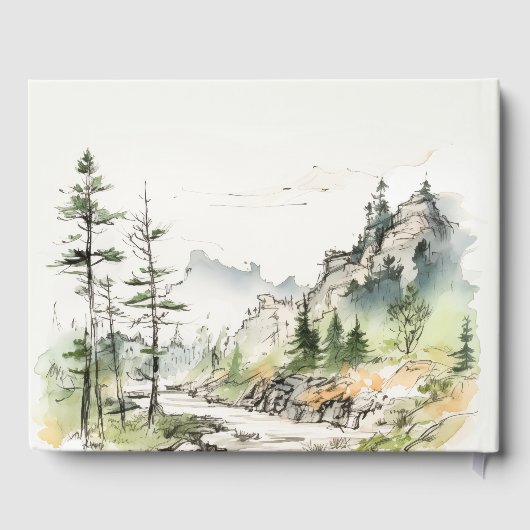 Zachte Bossen Berglandschap Schets Bruiloft Gastenboek (Achterkant)