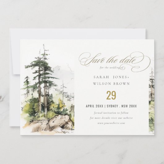 Zachte Bossen Berglandschap Schets Bruiloft Save The Date (Voorkant)