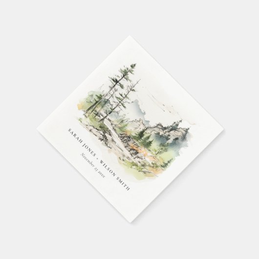 Zachte Bossen Berglandschap Schets Bruiloft Servet (Hoek)