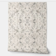 Zachte Botanische Damastbehang - Grijs Aquarel