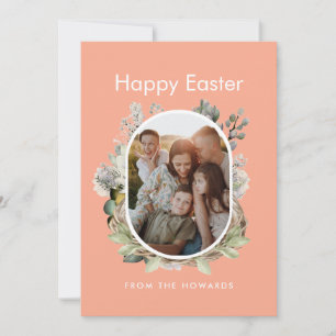 Zachte botanische watercolor Pasen nest familie fo Feestdagenkaart