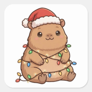 Zachte Capybara Kerstman Hoed Kerstverlichting Sti Vierkante Sticker
