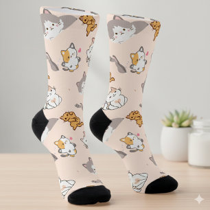 Zachte Cartoonkatten Patroon Monogram Sokken