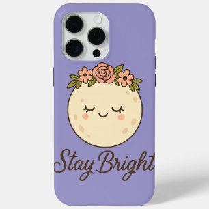Zachte Cartoonmaan met Bloemenkrans Sticker iPhone 15 Pro Max Hoesje