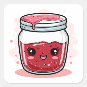 Zachte Cartoonpot met Bessengelei en Gelukkig Gezi Vierkante Sticker