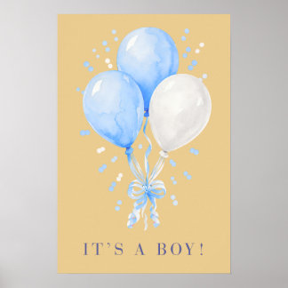 Zachte Champagne Het Is Een Jongen Blauwe Ballonne Poster