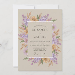 Zachte Champagne Lila Wilde Bloemen Bruiloft Kaart