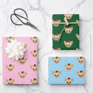 Zachte Chihuahua Kerstman Hoed Inpakpapier Vel