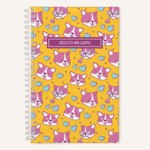 Zachte Corgi-hondpatroon Retro kleur hart geel Notitieboek