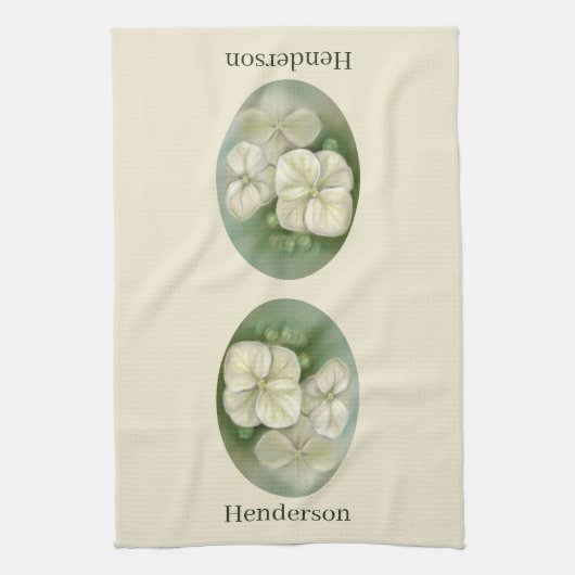 Zachte crème Witte pasta Hydrangea Floral Theedoek (Verticaal)