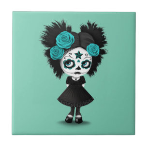 Zachte dag van het dode meisje met Big Eyes Blue Tegeltje