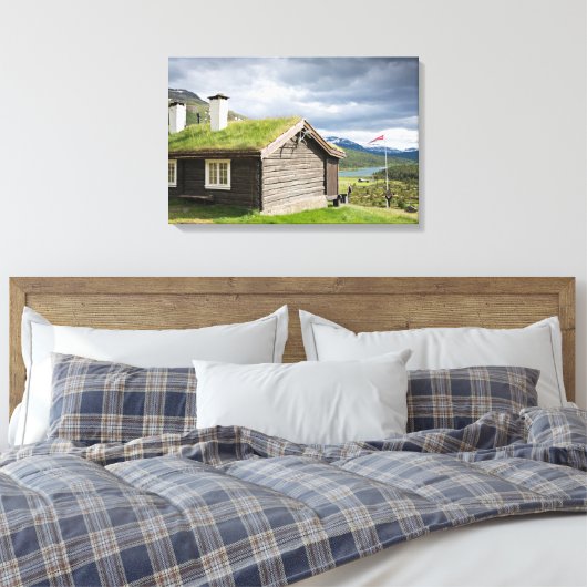 Zachte dak blokhut in Noorwegen canvas (Insitu (Slaapkamer))