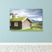 Zachte dak blokhut in Noorwegen canvas (Insitu (Houten vloer))