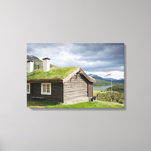 Zachte dak blokhut in Noorwegen canvas (Voorkant)