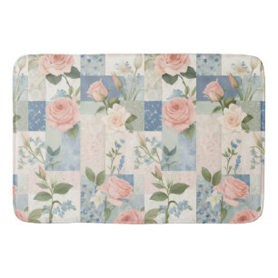 Zachte delicate bloemen roze en blauwe patchwork badmat
