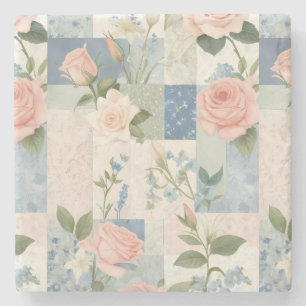 Zachte delicate bloemen roze en blauwe patchwork stenen onderzetter