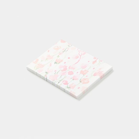 Zachte delicate roze en groene Waterverf Post-it® Notes (Schuin)