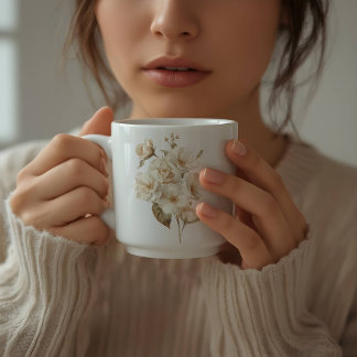 Zachte Delicate Waterverf Witte Bloemen Koffiemok