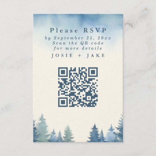 Zachte dennenbomen rsvp qr code informatiekaartje (Voorkant)