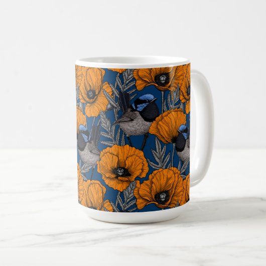 Zachte draden en oranje papaverbloemen mok (Voorkant rechts)