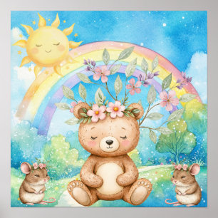 Zachte Dromen Regenboog Teddybeer & Muizen Nursery Poster