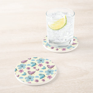 Zachte Eend Bloemenpatroon Esthetisch Pastel Kawai Zandsteen Onderzetter