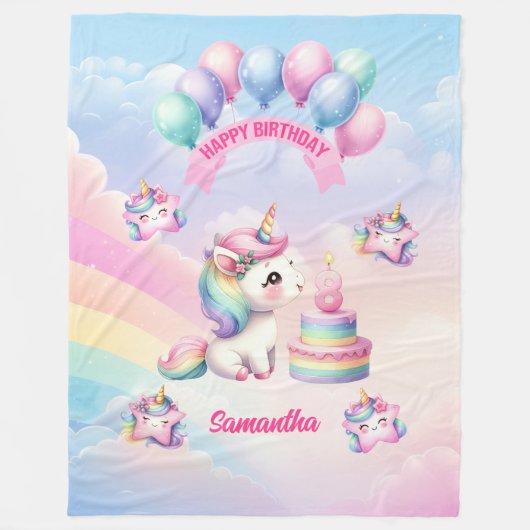 Zachte Eenhoorn Deken Pastel 8e Meisje Verjaardag (Voorkant)