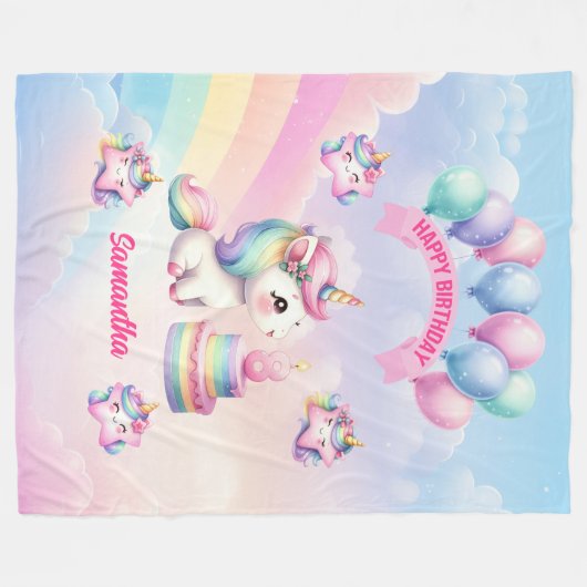 Zachte Eenhoorn Deken Pastel 8e Meisje Verjaardag (Voorkant (Horizontaal))