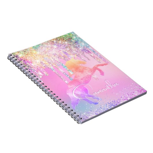 Zachte eenhoorn roze Glitters regenboog Druppels m Notitieboek (Rechterzijde)