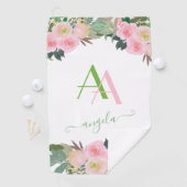 Zachte Elegante Roze Bloemen Custom Monogram Golfhanddoek (Insitu)