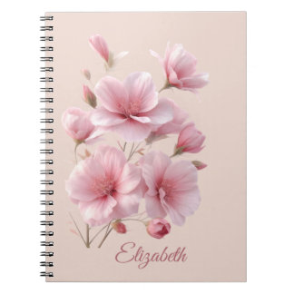 Zachte Elegante Roze Bloemige Gepersonaliseerde Notitieboek