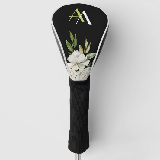Zachte Elegante Witte Bloemen Aangepaste Monogram Golfheadcover (Voorkant)