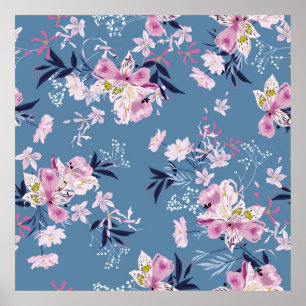 Zachte en delicate bloeiende tuinbloemen poster