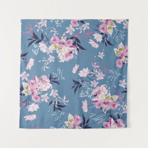 Zachte en delicate bloeiende tuinbloemen wandkleed