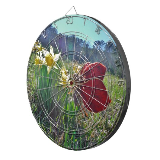 Zachte en gele bloemen dartbord (Voorkant Rechts)