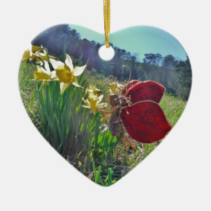 Zachte en gele bloemen keramisch ornament