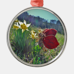Zachte en gele bloemen metalen ornament