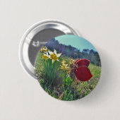 Zachte en gele bloemen ronde button 5,7 cm (Voorkant /achterkant)