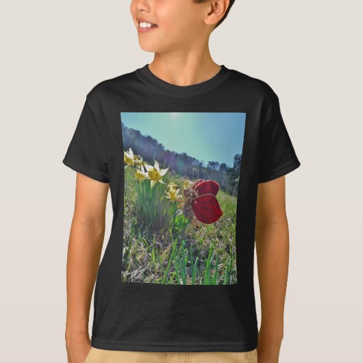 Zachte en gele bloemen t-shirt (Voorkant)