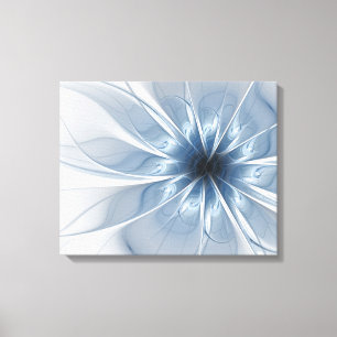 Zachte en gevoelige blauwe fractale fantasiebloem canvas afdruk
