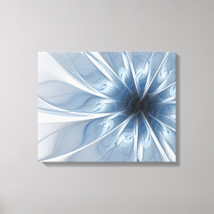 Zachte en gevoelige blauwe fractale fantasiebloem canvas afdruk