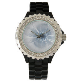 Zachte en gevoelige blauwe fractale fantasiebloem horloge