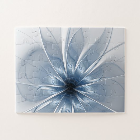 Zachte en gevoelige blauwe fractale fantasiebloem legpuzzel (Horizontaal)