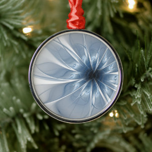 Zachte en gevoelige blauwe fractale fantasiebloem metalen ornament