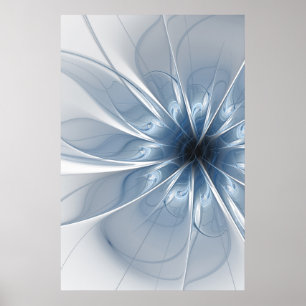 Zachte en gevoelige blauwe fractale fantasiebloem  poster