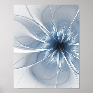 Zachte en gevoelige blauwe fractale fantasiebloem poster